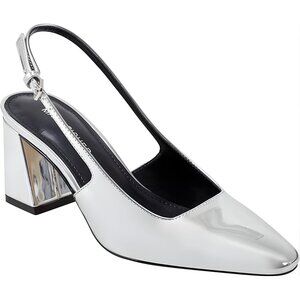 Marc Fisher Lethe Silver Slingback Block Heel Pumps Size 9.5 M NEW